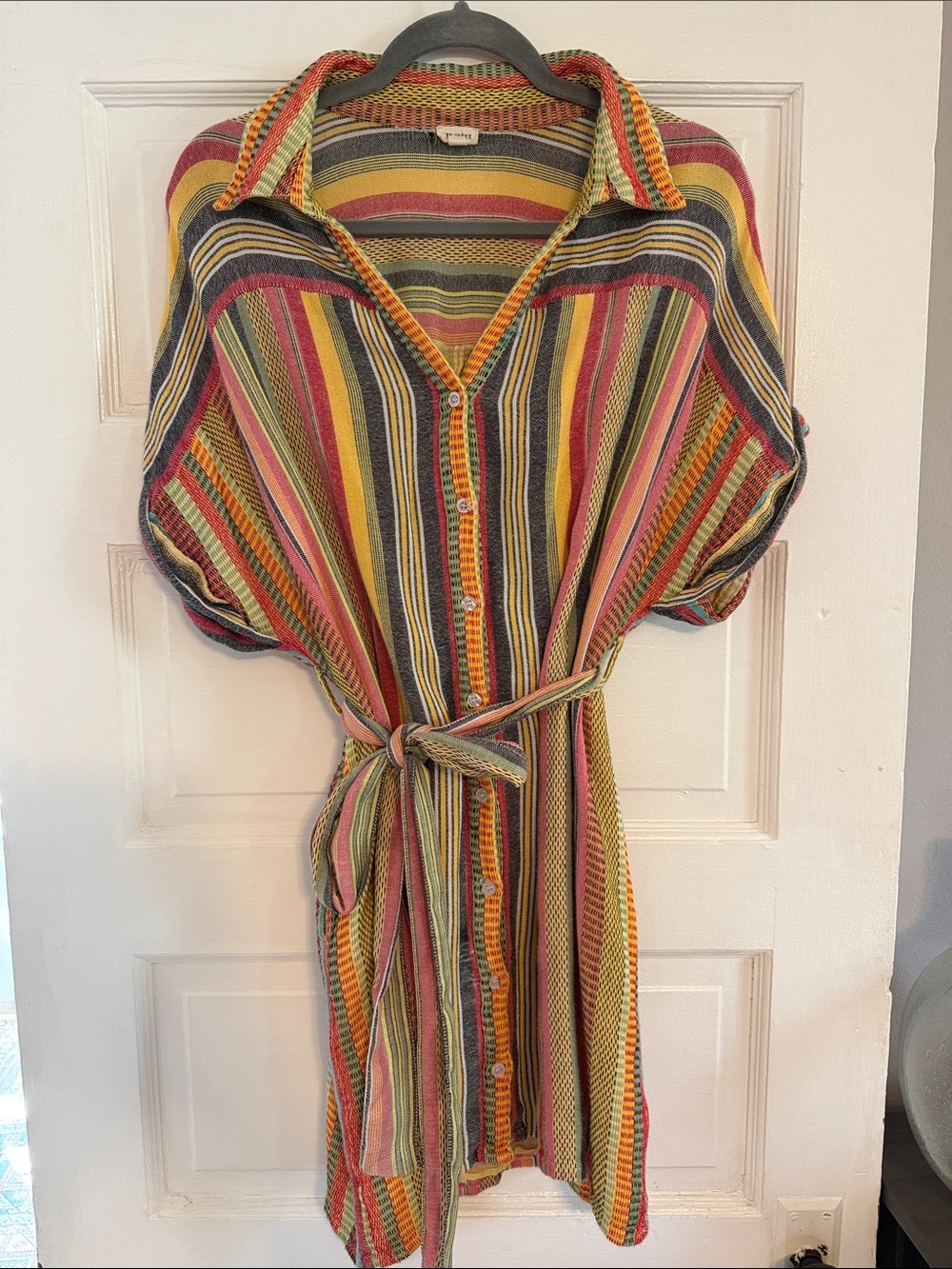 En Creme Striped Midi Dress in Green, Yellow, Pink, Blue